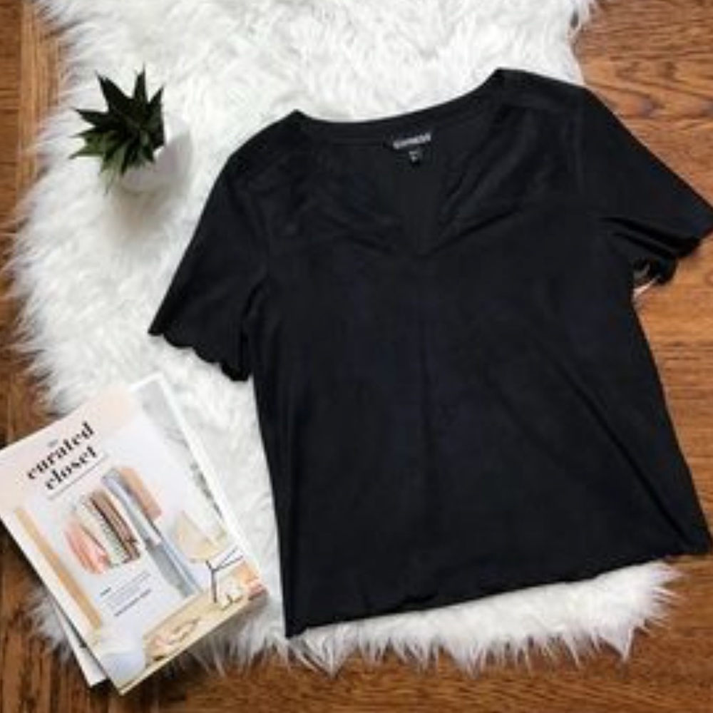 Suede Black Short Sleeve Top
